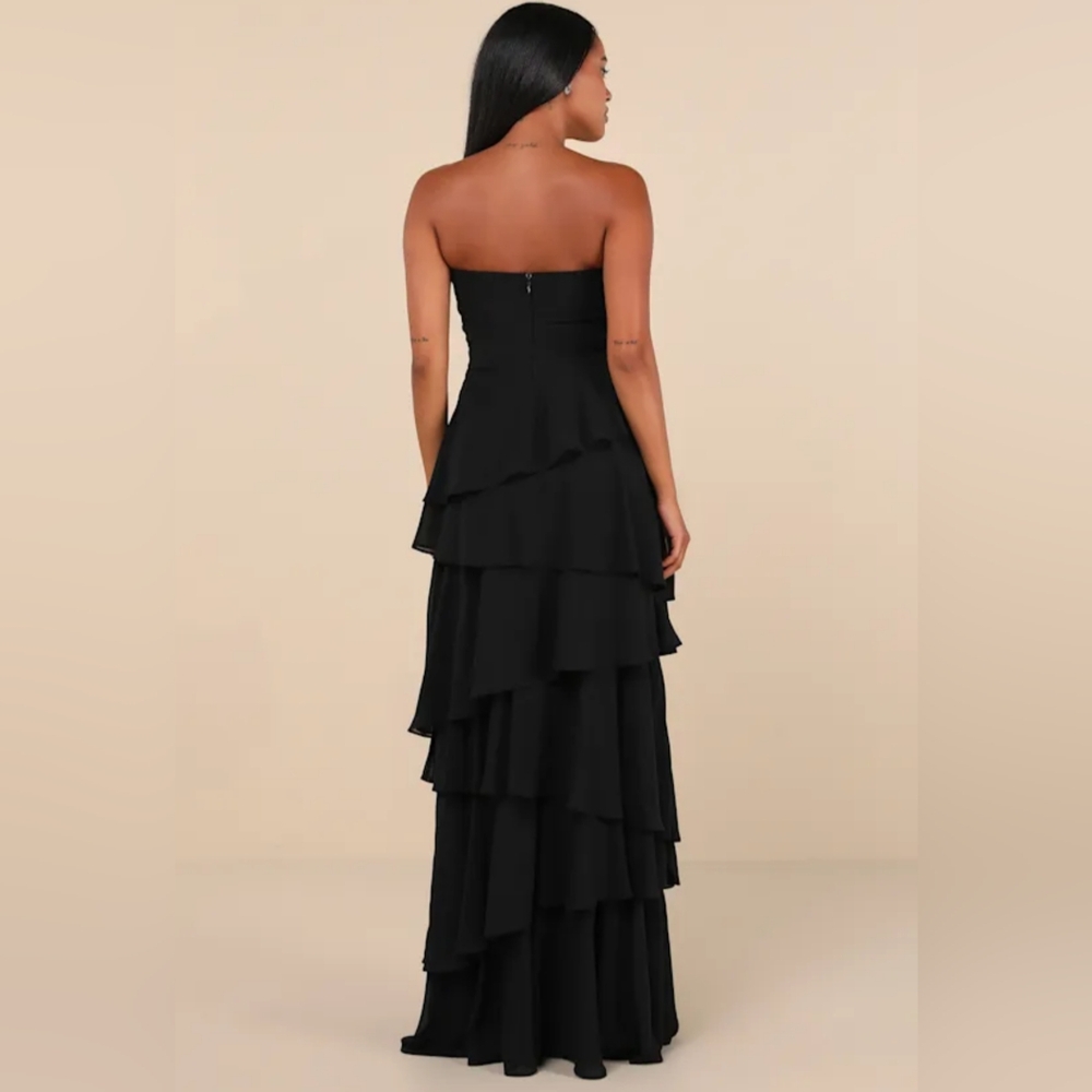 NWOT Lulu's Black Strapless Tiered Maxi Dress Size M=6/8 - Picture 3 of 6